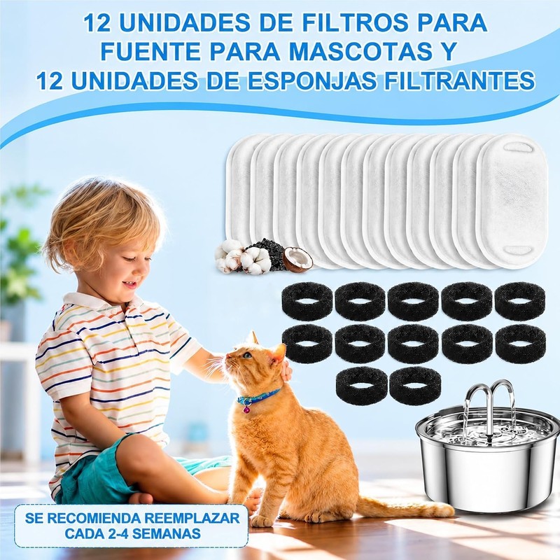12 Pcs Filtros para Fuentes para Gatos de 67 oz