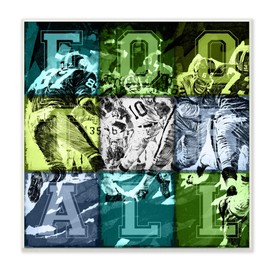 Stupell Industries Football Vintage Collage Sports Word, Design by Artist The Saturday Evening Post Wall Art, 12 x 12, Wood Plaque