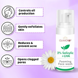 Glamdrop 2% Salicylic Acid Foaming Face Wash For Oily & Acne Prone Skin | Exfoliates & Deeply Cleaning With LHA | Men & Women | 150 ml