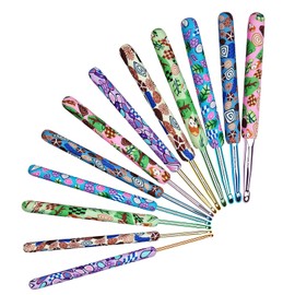 Aeelike Pretty Patterned Crochet Hooks Set, Metal Crochet Hooks with Polymer Clay Handle, Warm Crochet Hooks Easy Grip, Crochet Hooks Sets for Beginners UK, 12 Pack 2.25-8.0 mm Crochet Needles Set