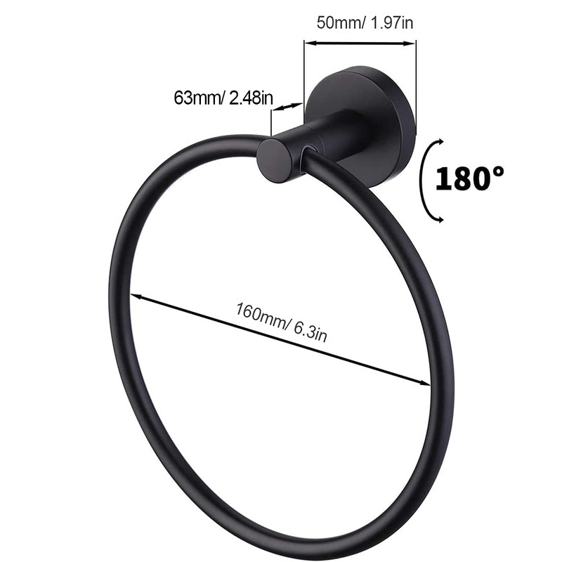 Towel Holder Black, Stainless Steel Towel Rail, Bath Towel Ring
