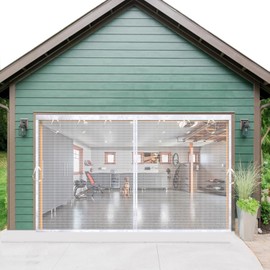 Magnetic Garage Door Screen 9x8ft Mesh Net Curtain, Pets Friendly, Retractable Fiberglass Doors Cover Closure for Carport Patio sunroom Balcony Porch Gazebo Backyard Greenhouse RV (White, for 9x8ft)