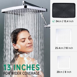 V-Frankness Shower Heads with Handheld Spray Combo, 13 Inches Rain Shower Head with 4 Mode Handheld Wand, and 13 Inches Adjustable Extension Arm, 3 Way Diverter Valve, Extra Long Hose (Chrome)