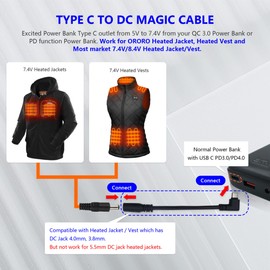 Wamlet 7.4V/9V Heated Jacket & Vest Battery Step-up Adapter Charger for ORORO,Venustas,WASOTO,Topdot,Gobi Heat Heated Jackets and Vests(Black)