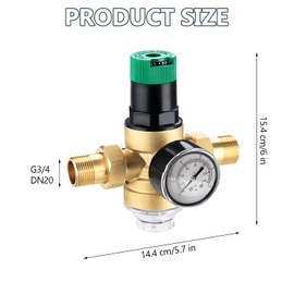Water Pressure Regulator with Pressure Gauge, Water Filter 3/4 Inch House Connection Pressure Reducer Water, with Water Pressure Gauge and Mesh Filter, Water Pressure Valve Made of Brass for
