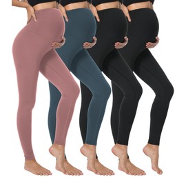 Dalavch 4 Pack Women's Maternity Leggings Over The Belly High Waisted Black Yoga Workout Pregnancy Pants Activewear for Women 2 Black 1 Pink 1 Blue Small