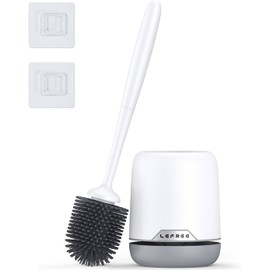 Lefree Toilet Brush and Holder Set, Silicone Brush with Ventilated Holder, Toilet Brush Set for Bathroom, Floor Standing & Wall Mounted Toilet Scrubber Without Drilling