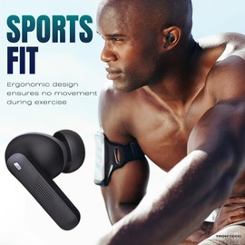 TRON TECH T13 Noise Cancelling Bluetooth 5.3 Wireless Earbuds, Smart Touch Control, Stylish Design, Built-in Microphone, Wireless Charging Case, Premium Sound, Low Latency, iOS Android, Black Grey