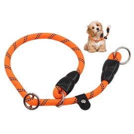 Lyfengdeam Dog Slip Collar Training Dog Collar with Reflective Strips,Puppy Braided Collar,Pets Nylon Rope Collar No Pull for Pet Outdoor Walking Round Training Lead with Adjustable (Orange, L)