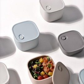 Invisioncorp 3 Set Microwable Nesting Food Storage Containers with Vent Lids, 800ml (27oz) | Reusable Meal Prep, Freezer & Dishwasher Safe | Made in Korea (Beige)