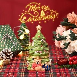 Somduy Christmas Trinket Box, Ceramic Christmas Tree Jewelry Box for Rings, Decorate Xmas Ornaments, Candy Box Organizer for Home Room Decor, Candle Holder,Treasure Case Tabletop, Surprise Gift