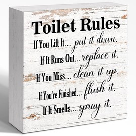 WUZYOU Toilet Rules If It Smells Spray It Wooden Box Sign, Bathroom Lighthearted Warning 5x5x1 INCH Sign, Funny Bathroom Decor For Guest Restrooms