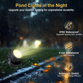 PChero Submersible LED Pond Lights with Timer, Warm White Underwater Lights, IP68 Waterproof Spotlights for Pool, Fountain, Fish Tank, Garden, Yards, Waterfall (4 Lights)