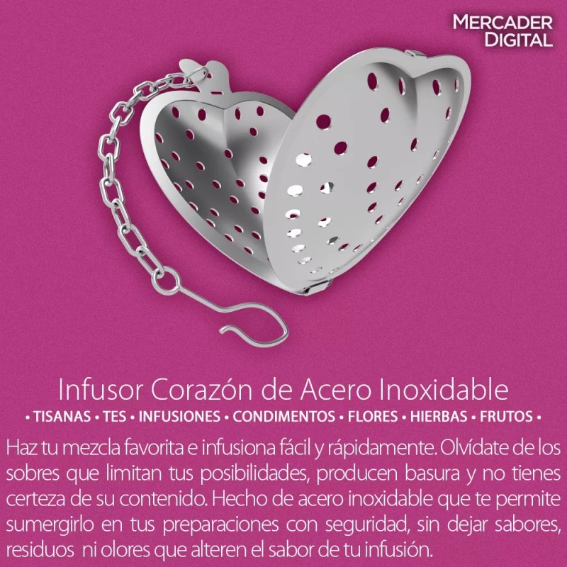 Mercader Digital 10 Pzs Infusor Té Corazón Acero Inoxidable Filtro