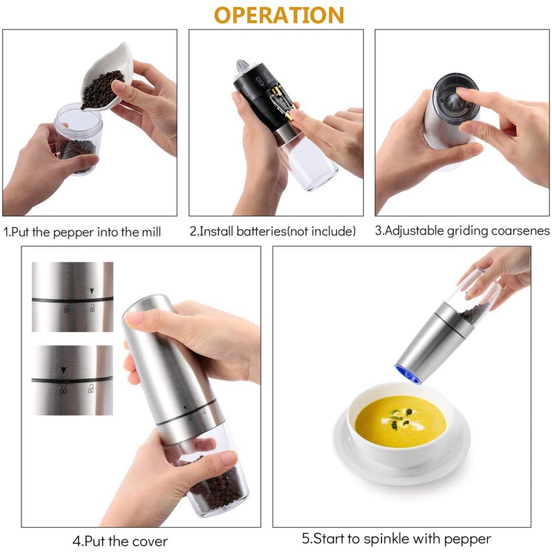 Electric Pepper Grinder,Gravity Electric Salt And Pepper Mill Grinder,Stainless Steel