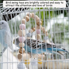 Bird Swing Perch Toy Wooden Parrot Swing Perch Colorful Bird Perch with Bell Parrot Swing Hanging Standing Toy Suitable for Small Parrots Cockatoos Parrots Couple Birds and Small Birds 2PCS