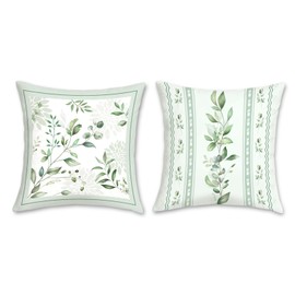 Bonhause Green Leaves Cushion Covers 45 x 45 cm Eucalyptus Leaf Dahlia Decorative Throw Pillow Covers for Sofa Couch Bed Home Garden Patio Decor Set of 2