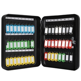 Jssmst Wall Mount Key Box with Code, Locking Key Cabinet Security Key Storage Box, 48 Key Hooks & Tags Key Labels, 11.81 x 9.45 x 2.95 inches, Black Matt