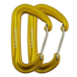 Outmate 12kN Heavy-Duty Carabiner Clips - Durable, Lightweight Aluminum Alloy Carabiners for Hiking, Camping, Keychains, Dog Leashes, Hammocks & More(Wire gate,2 Gold)