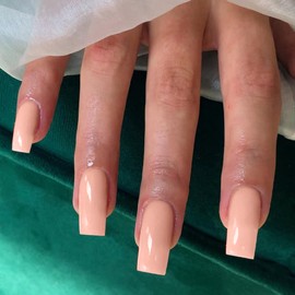 Coral Pink Press on Nails Long Square, KXAMELIE Medium Coffin Nails Press ons Long Glue on Nails Natural Thick Fake Nails Acrylic Reusable 24 Solid Color for Women