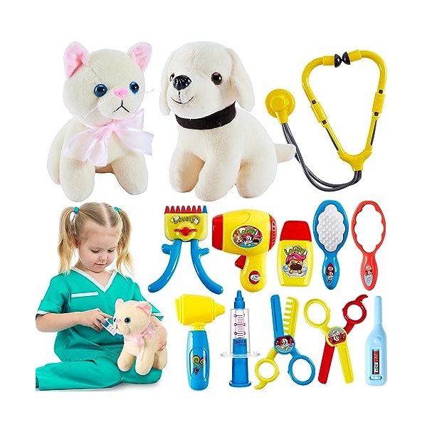 LINFUN KIDS Vet Toys Pet Care Role Play Games for 3+ Year Old Boys Girls, Plush Cat Dog Grooming Toy Doctor Kit Set Kids Childs Gifts age 3 4 5
