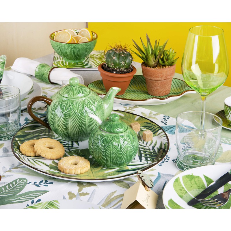 Excelsa Foliage Ceramic Sugar Bowl with Spoon