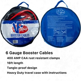 Heavy Duty Jumper Cables VP Racing - 16 ft. 6 Gauge for Car Battery Automotive Booster Cables With Vice Clamps for Jump Starting Dead or Weak Batteries with Carrying Bag Included - Cars, Trucks, SUVs