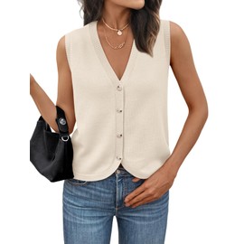 LILLUSORY Womens Vest Tops Knit Sleeveless Sweaters Button Down V Neck Casual Clothes Trendy Summer Outfits 2025 Apricot XL