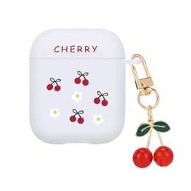 DiyGody Compatible for AirPods 2/1 Case with Cute Keychain, Cute Cherry Flowers Pattern Shockproof Full Protective Cover Case for AirPods 2nd Generation