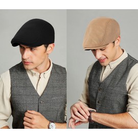Malaxlx 2 Pcs Mens Womens Black Khaki Newsboy Flat Cap Beret Hat Ivy Irish Gatsby Driving Cabbie Hat