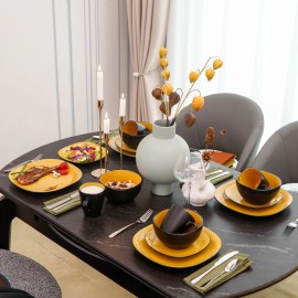 Wedding Decoration Ceramic Square Shape Serving Plates Stoneware Yellow and Black Plate 8inch 10.5inch Ceramic Bowl and Mugcolor: 16pcs dinner set Yellow