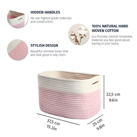 OrganiHaus Set of 3 Woven Baskets for Storage | Cotton Rope Basket for Decor | Shoe Basket Organizers & Storage | Decorative Storage Baskets & Bins | Cute Storage Basket for Toys & Cloths - Pink