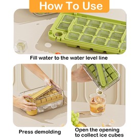 Ice Cube Tray Lid and Bin,Ice Trays for Freezer Easy Fill and Release,Vertical Ice Maker,16 Pcs Ice Cube Mold (Green) (green)