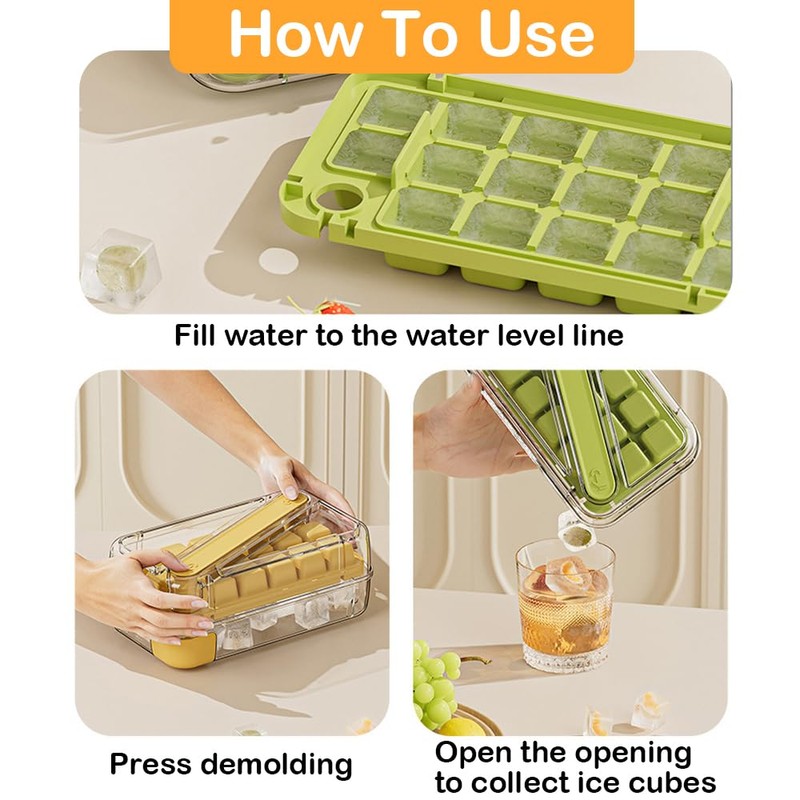 Ice Cube Tray Lid and Bin,Ice Trays for Freezer Easy