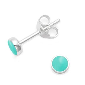 Heather Needham Sterling Silver Turquoise Earrings - Turquoise round stud Earrings - Size - 5mm (1/5TH INCH). MUCH SMALLER THAN SHOWN - See photo in ear for size. Gift Boxed 5796TQ