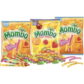 Mamba Beach Sticks Chewy Candy, Fruit Chews Variety Pack, Strawberry Banana Lemonade, 3.17 oz, Pack of 3