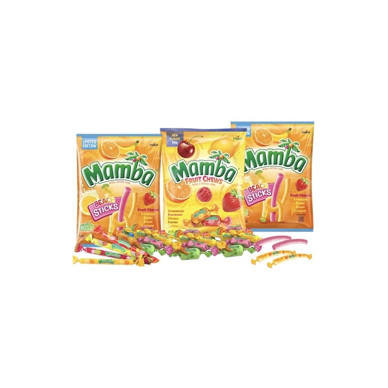 Mamba Beach Sticks Chewy Candy, Fruit Chews Variety Pack, Strawberry