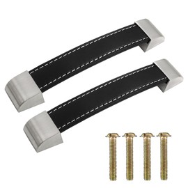 Aracombie Leather Drawer Pulls Handles, Black Faux Leather Handles, Zinc Alloy Head Drawer Pull Straps for Luggage Wardrobe Furniture Closet, 2pcs 5.8"/148mm