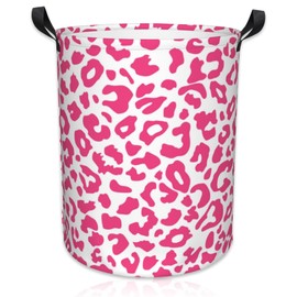 Naqiuli Pink Leopard Laundry Basket Foldable Laundry Hamper Waterproof Oxford Cloth Large Laundry Basket Clothes Storage Bucket Toy Organizer For Bathroom, Laundry, College 17.3 x16.5 Inch