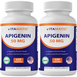 2 Pack Vitamatic Apigenin 50mg - 120 Vegetarian Capsules (Total 240 Capsules)
