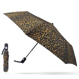 Storm Duds Mini Compact Cheetah Print Umbrella for Rain and Sun 42” Coverage, Folding to 11 Inches | Water-Resistant, Wind & Rust Resistant, and Flexible Frame | UPF 20+ Sun Blockers Fabric