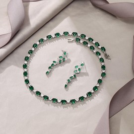 EVER FAITH Cubic Zirconia Jewellery Set Elegant Oval Shaped Birthstone Wedding Party Necklace Dangle Earrings Gift for Women Mother, Cubic Zirconia, Cubic Zirconia