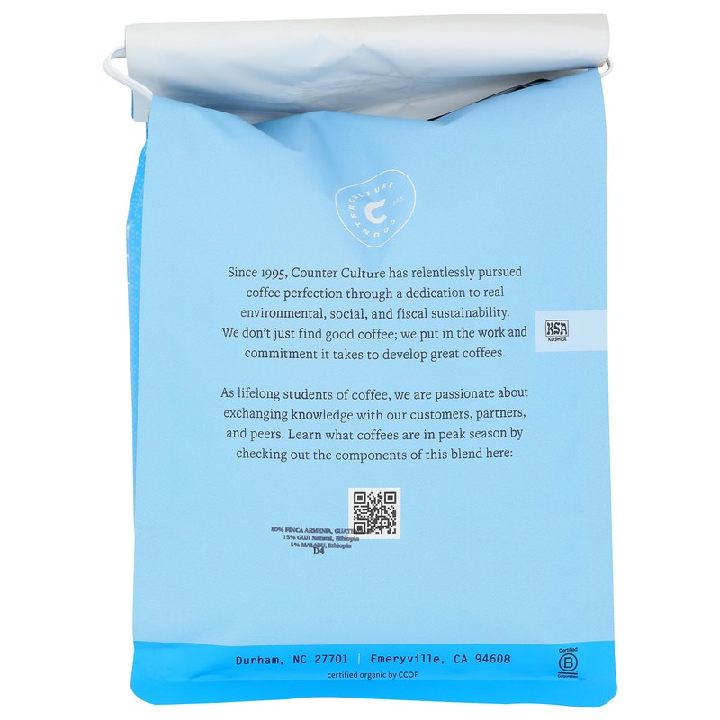 COUNTER CULTURE COFFEE Organic Forty Six Blend Whole Bean Coffee,