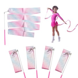 HUIANER Sparkling Dance Ribbons Glitter Streamers Flash Rhythmic Gymnastics Wands for Children Art Dances, Baton Twirling