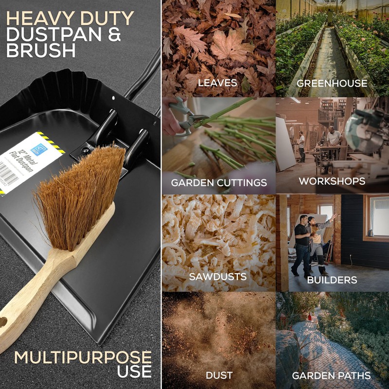 Metal Dustpan and Brush Set Featuring Flat Lip for Better