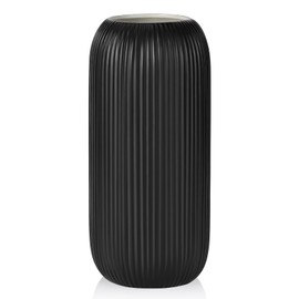 Matte Black Ceramic Vase for Flowers, 8 INCH Modern Small Ribbed Textured Matte Black Flower Vase for Home Decor, Pampas Grass, Decorative, Farmhouse, Coffee Table, Bookshelf and Home Living