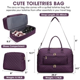 Travel Duffle Bag Weekender for Women - Carry-On Overnight Bag Personal Item Bag with Shoe Compartment & Wet Pocket Large Weekend Tote Bags with Toiletry Bag Hospital Bags for Labor and Delivery