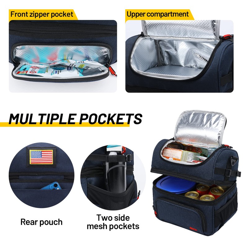 MIER Lunch Bag Men Double Deck Lunch Box Bag,Insulated Leakproof