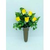 Silk Flowers and Crypt Mausoleum Vase with Disc Base Button