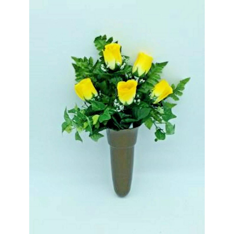 Silk Flowers and Crypt Mausoleum Vase with Disc Base Button